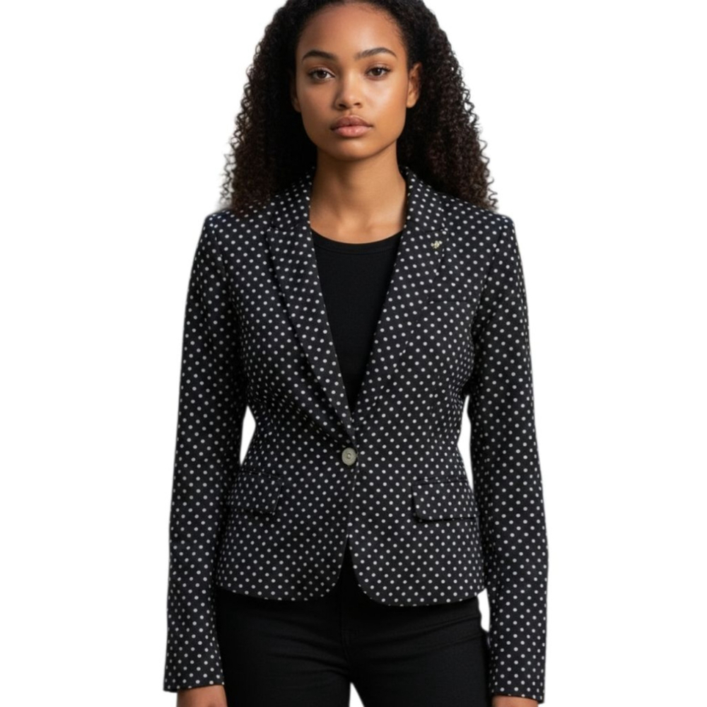 Tommy Hilfiger Women's Polka Dot One-Button Jacket Black Ivory Buttons Blazer 8